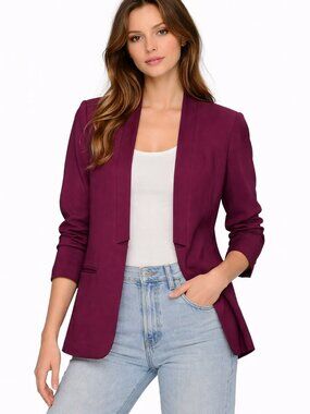 REBECCA TAYLOR Open Front Tailored Blazer Plum Purple Women’s Size 10 FLAW